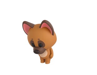 German Shepherd Dog character looking down in 3d rendering.