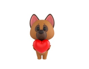 Fototapeta premium German Shepherd Dog character giving red heart in 3d rendering.