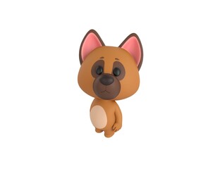 German Shepherd Dog character standing and look up to camera in 3d rendering.