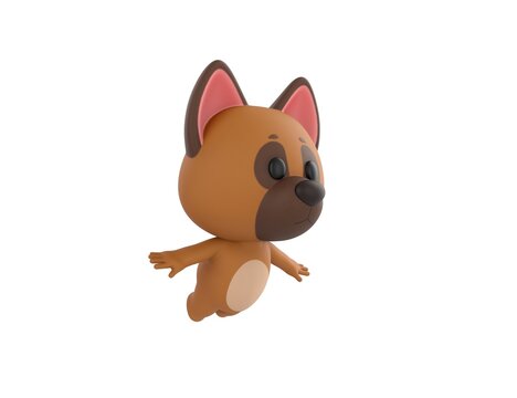 German Shepherd Dog character flying in 3d rendering.