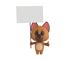 Fototapeta premium German Shepherd Dog character holding a blank billboard and give thumb up in 3d rendering.
