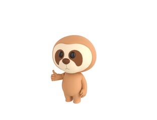 Obraz premium Little Sloth character showing thumb up in 3d rendering.