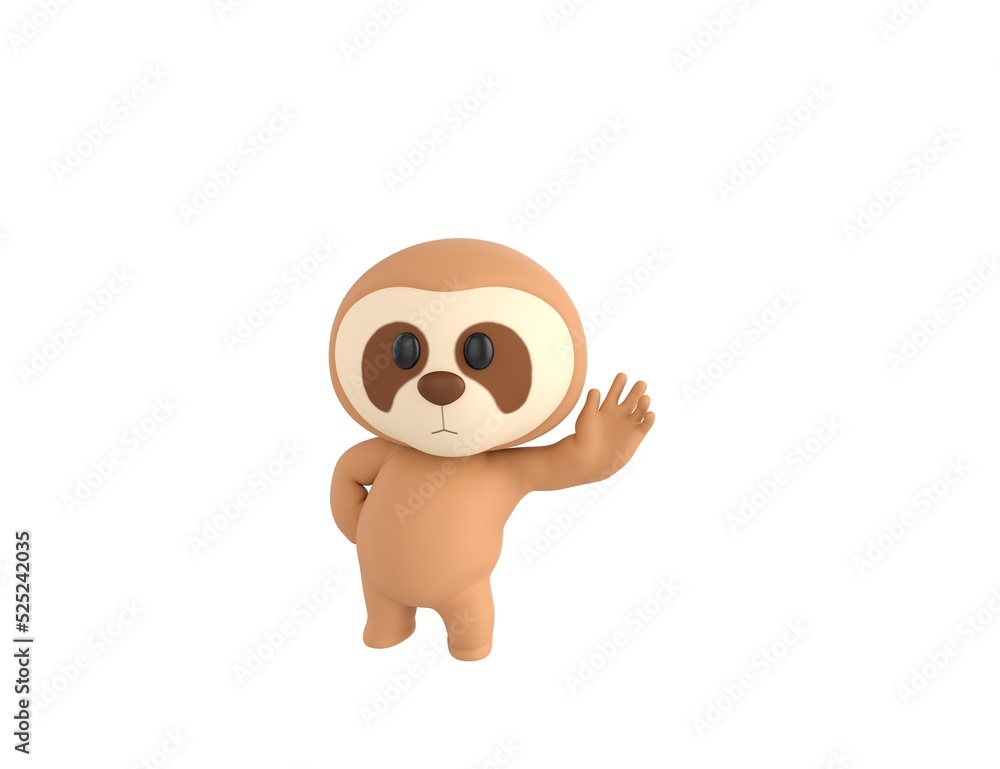 Wall mural Little Sloth character hold hand near ear listening rumors in 3d rendering.