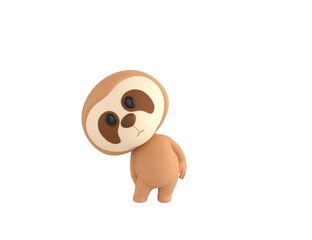 Little Sloth character tilt body to side in 3d rendering.