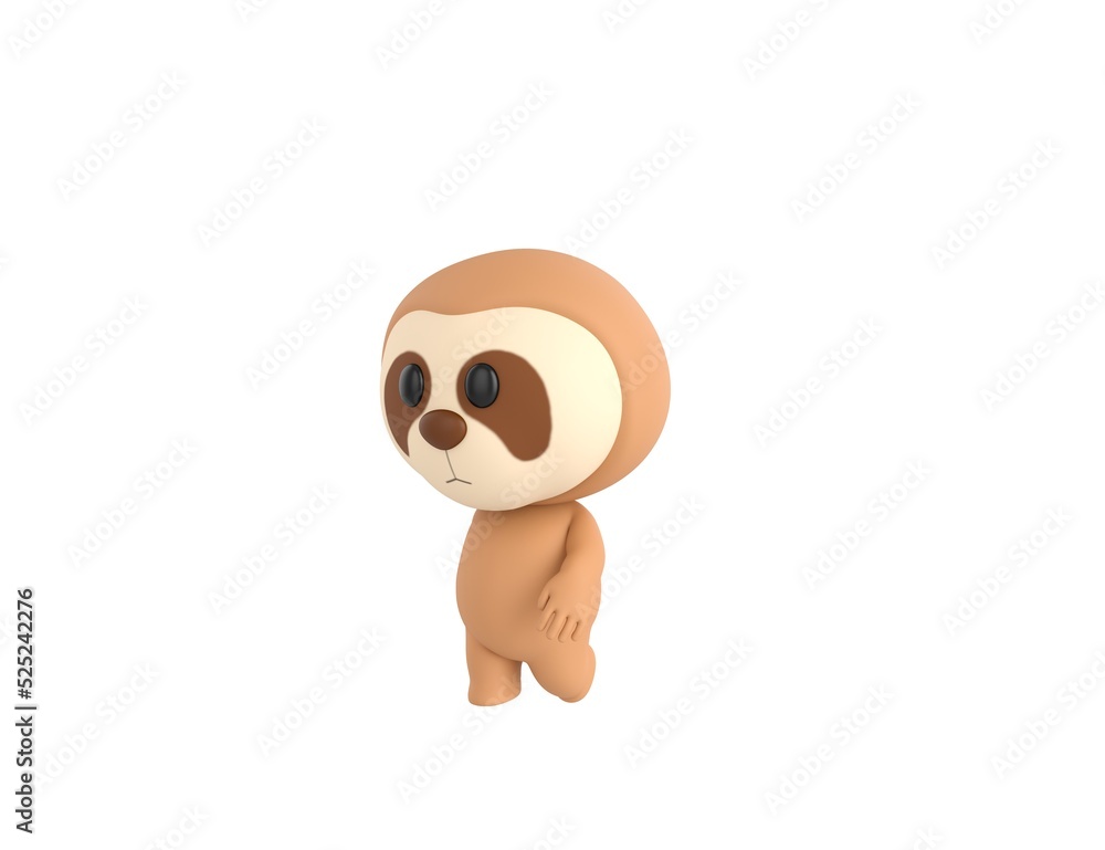 Wall mural Little Sloth character walking in 3d rendering.