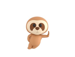 Little Sloth character leaning against a wall in 3d rendering.