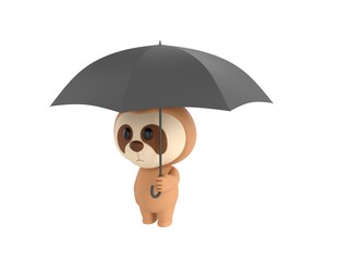 Little Sloth character holding open umbrella in 3d rendering.