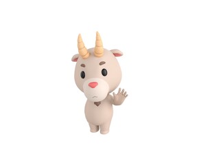 Little Goat character saying hi in 3d rendering.