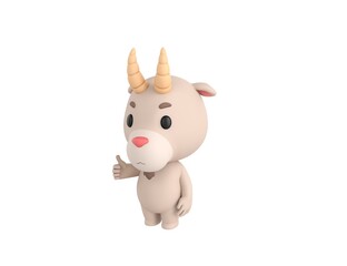 Little Goat character showing thumb up in 3d rendering.