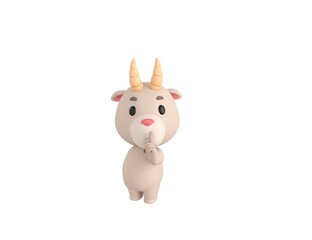 Little Goat character holding hand near mouth silence gesture in 3d rendering.