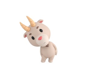 Little Goat character tilt body to side in 3d rendering.