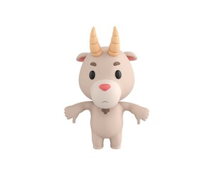 Little Goat character showing thumb down with two hands in 3d rendering.