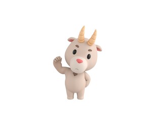 Little Goat character raising right fist in 3d rendering.