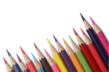 Close-up of colored pencils arranged in a row