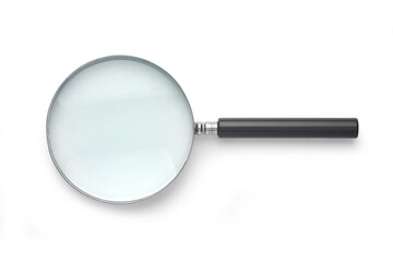 Close-up of a magnifying glass on a white.background.