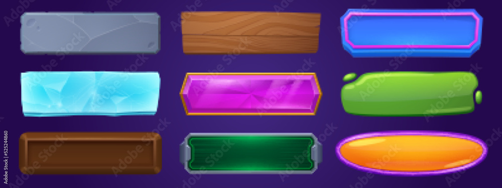 Poster set of web buttons isolated on background. cartoon vector illustration of rectangular and oval ui em