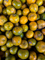 Yellow citrus or orange fruit in supermarket