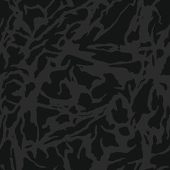 Black urban camouflage, grunge pattern, seamless vector background. Classic clothing style masking dark camo, repeat print. Monochrome texture