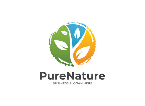 Wellness tree nature colorful logo design template