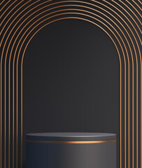 3d podium product black and gold mockup with abstract background 3d render illustration