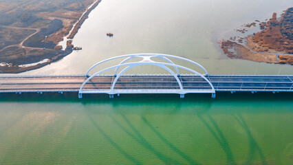 Aerial photography of Qianzi Lake Bridge and Wetland Park in Jintan District, Changzhou City, Jiangsu Province, China