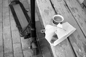 croissant, coffee and scooter