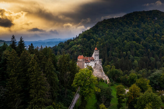 Bran Castle at sunset. The famous Dracula's castle in Transylvania, Romania