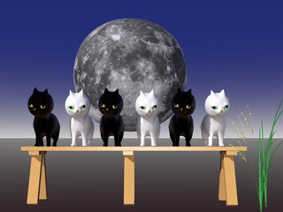 お月見をする猫たち