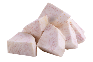 Cube of taro root isolated on alpha background.