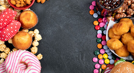 Assortment of fast carbohydrates food.