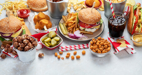 Assorted american food.