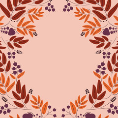 autumn frame with bright leaves on brown background