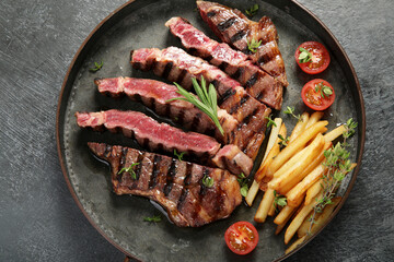 Grilled steak with french fries.