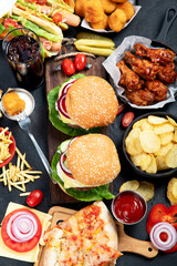 Various fast food products and drinks.