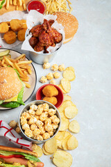 Assorted american food.