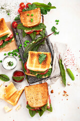 Various of club sandwiches.