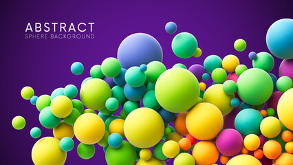 Abstract composition with colorful random flying spheres. Colorful rainbow matte soft balls in different sizes. Vector background