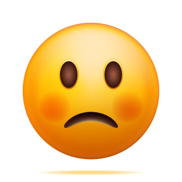 3D Yellow Sad Emoticon Isolated on White. Render Sad Emoji. Slightly Unhappy Face. Communication, Web, Social Network Media, App Button. Realistic Vector Illustration