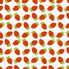 Seamless pattern with strawberries on blue lines. Wrapping paper pattern. Decorative background vector.