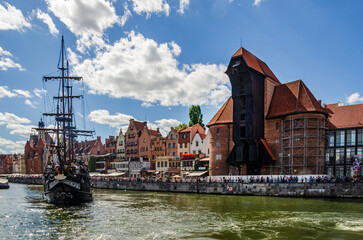 Naklejka premium Gdansk, Poland - August 9, 2022: old town of gdansk with its many sights and historical buildings.