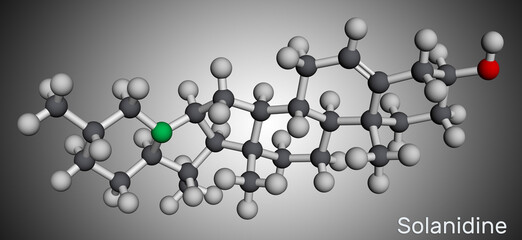 Solanidine molecule. It is poisonous steroidal alkaloid, plant metabolite, toxin. Molecular model. 3D rendering