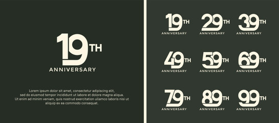 set of anniversary logotype white color on green background for celebration moment