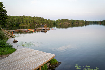Evening view on the swedish summer lake