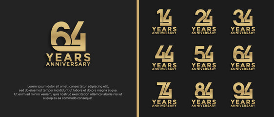Naklejka premium set of anniversary logotype gold color on black background for celebration moment