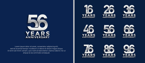 set of anniversary logotype silver color on blue background for celebration moment