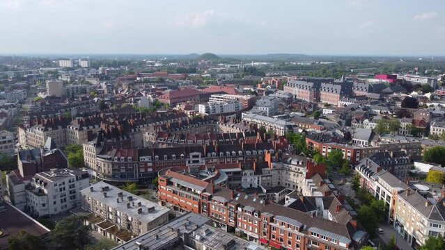 Commune Of Valenciennes With View Of Business Buildings In Hauts-de-France, France. aerial
