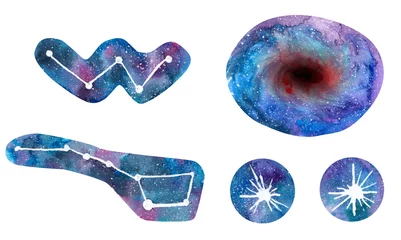 Draagtas constellations in the night sky, black hole watercolor © XandPic