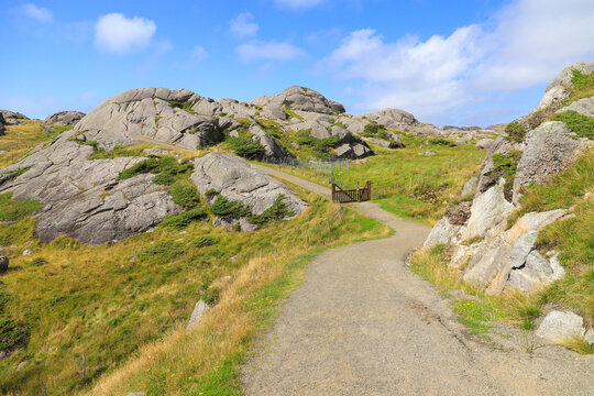 Hiking trail to the Lighthouse Eigeroy (Eiger&oslash;y fyr) in municipal Egersund, Magma UNESCO Global Geopark, South Norway