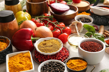 Different aromatic spices on table
