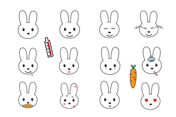 Set of cute little rabbit characters with gift box,  For children decor, nursery design, banner, emblem, pattern
